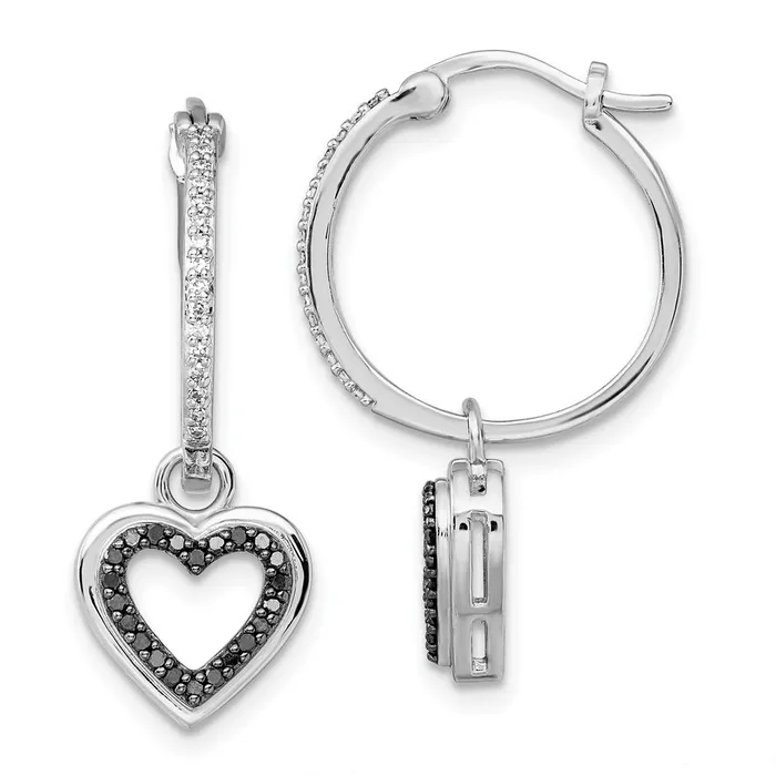 Earrings White Night Sterling Silver Rhodiumplated Black and White Diamond with Dangle Heart Hoop Earring Goldia Earrings White Night Sterling Silver Rhodiumplated Black and White Diamond with Dangle Heart Hoop Earring Goldia