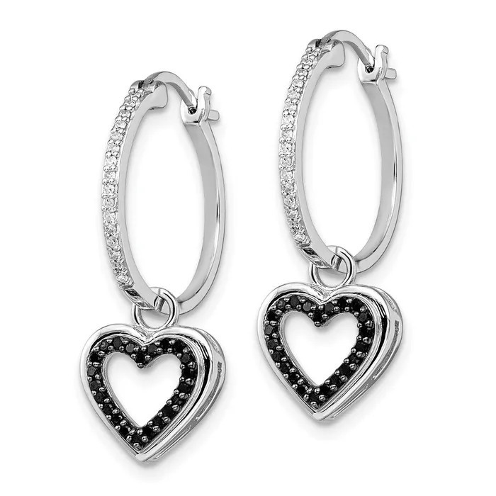 Earrings White Night Sterling Silver Rhodiumplated Black and White Diamond with Dangle Heart Hoop Earring Goldia