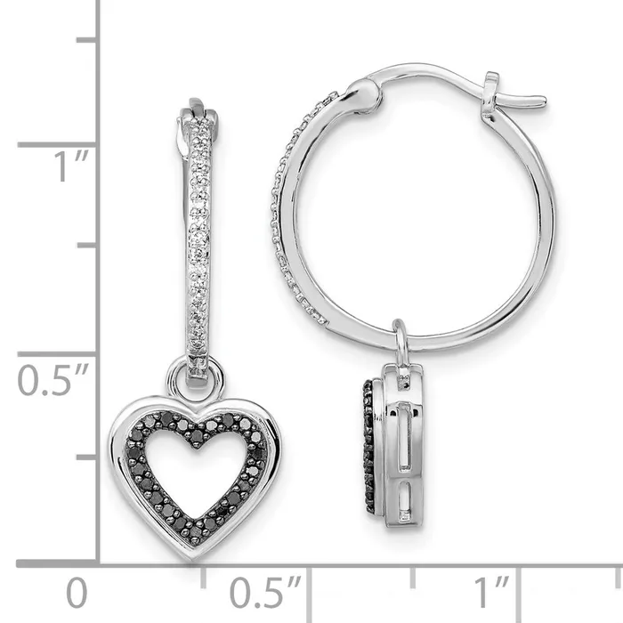 Earrings White Night Sterling Silver Rhodiumplated Black and White Diamond with Dangle Heart Hoop Earring Goldia