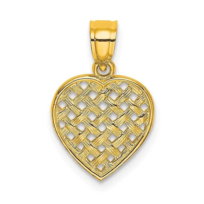 10K CutOut Textured Woven Heart Charm TreasureFineJewelers Charm Necklaces