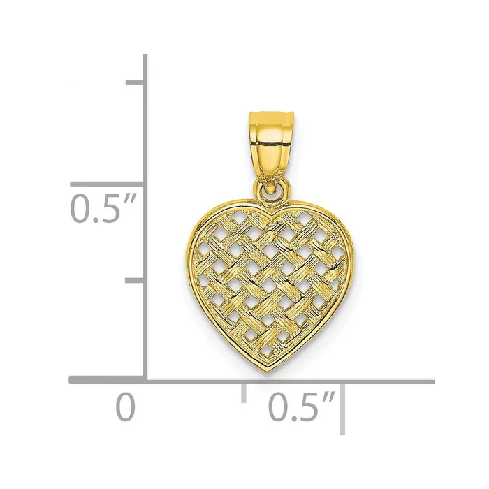 10K CutOut Textured Woven Heart Charm TreasureFineJewelers Charm Necklaces