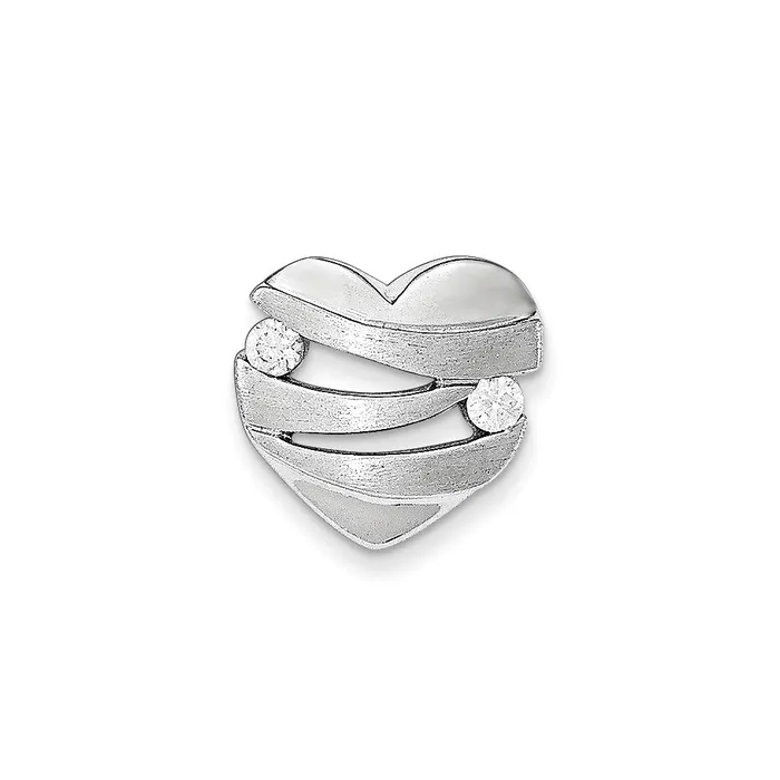 Necklaces TreasureFineJewelers Sterling Silver Polished and Brushed CZ Heart Chain Slide Necklaces TreasureFineJewelers Sterling Silver Polished and Brushed CZ Heart Chain Slide