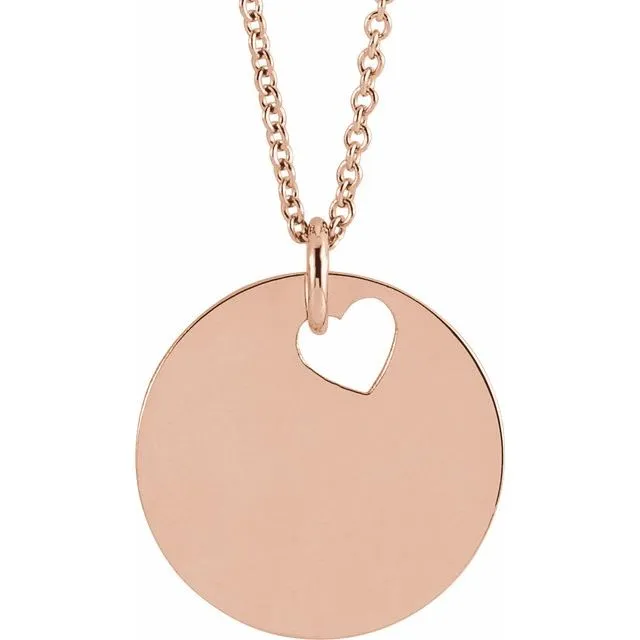 TreasureFineJewelers Necklaces 14K Rose Gold Pierced Heart 15 mm Disc 1618 Necklace TreasureFineJewelers Necklaces 14K Rose Gold Pierced Heart 15 mm Disc 1618 Necklace