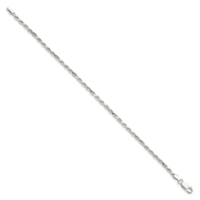 TreasureFineJewelers Rings Sterling Silver 25mm Diamondcut Rope Chain Anklet
