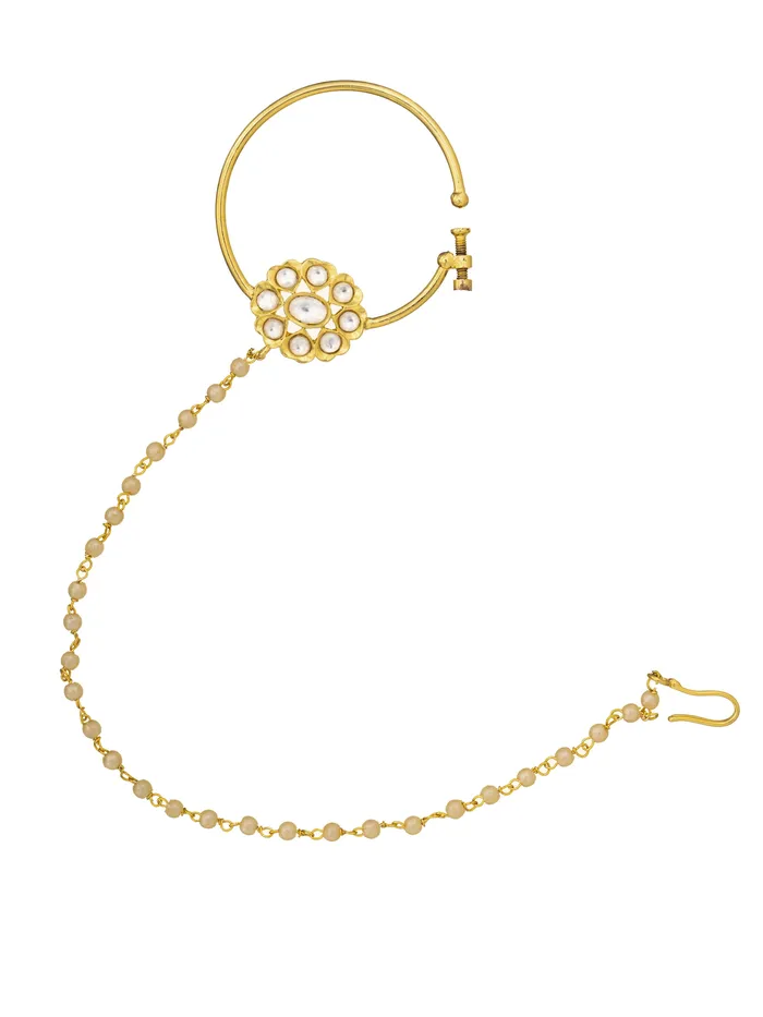Curio Cottage PreStyled Sets Royal Elegance 18 KT Gold Plated Foral Kundan Rajwadi Nath