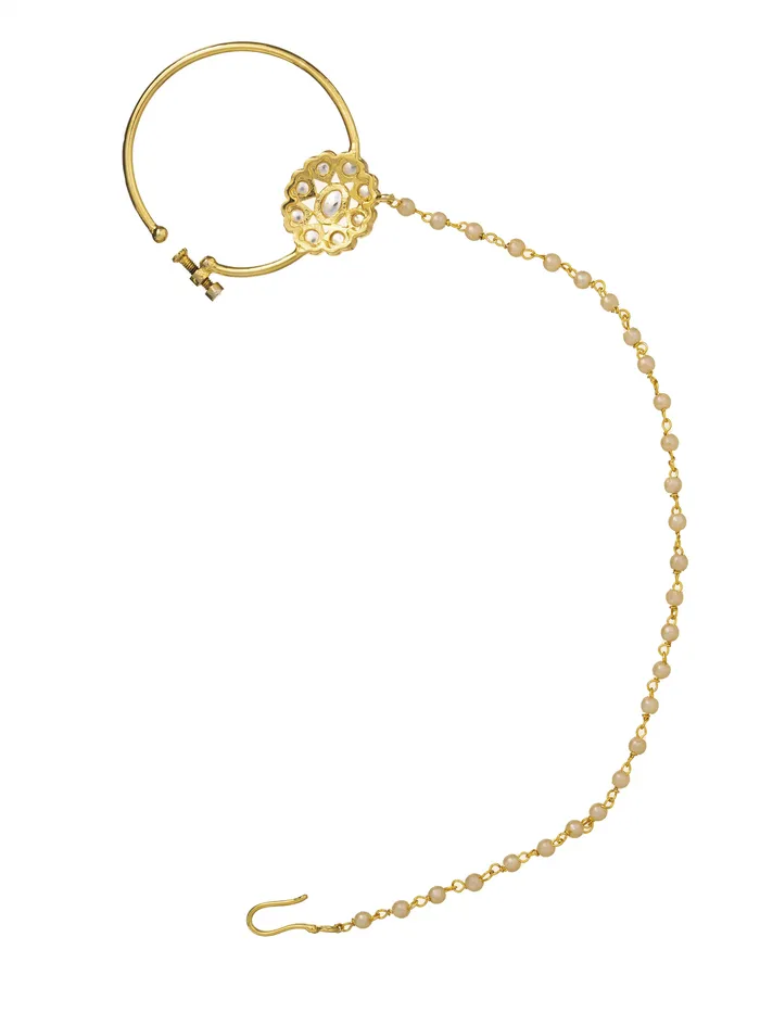 Curio Cottage PreStyled Sets Royal Elegance 18 KT Gold Plated Foral Kundan Rajwadi Nath