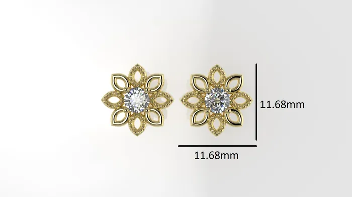 14k Earrings with 2 DIAMONDS 4mm VS1 each it is for daily use Flower with 8 Petals STT 4 prong FILIGREE JCM DESIGN JEWELRY Earrings