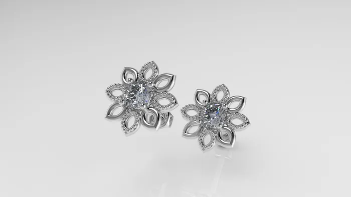 14k Earrings with 2 DIAMONDS 4mm VS1 each it is for daily use Flower with 8 Petals STT 4 prong FILIGREE JCM DESIGN JEWELRY Earrings