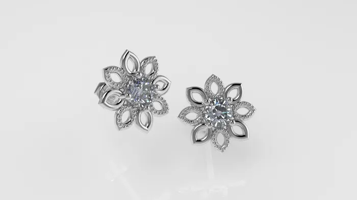 14k Earrings with 2 DIAMONDS 4mm VS1 each it is for daily use Flower with 8 Petals STT 4 prong FILIGREE JCM DESIGN JEWELRY Earrings