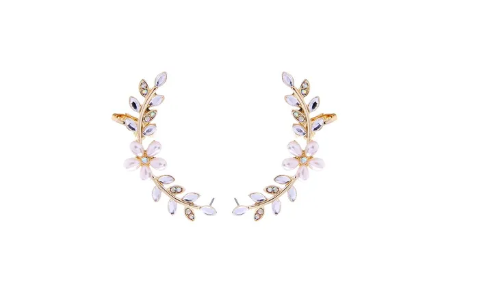 sparklingselections Earrings Simulated Pearl Climber Earring Luxury Wedding Earring For Women sparklingselections Earrings Simulated Pearl Climber Earring Luxury Wedding Earring For Women