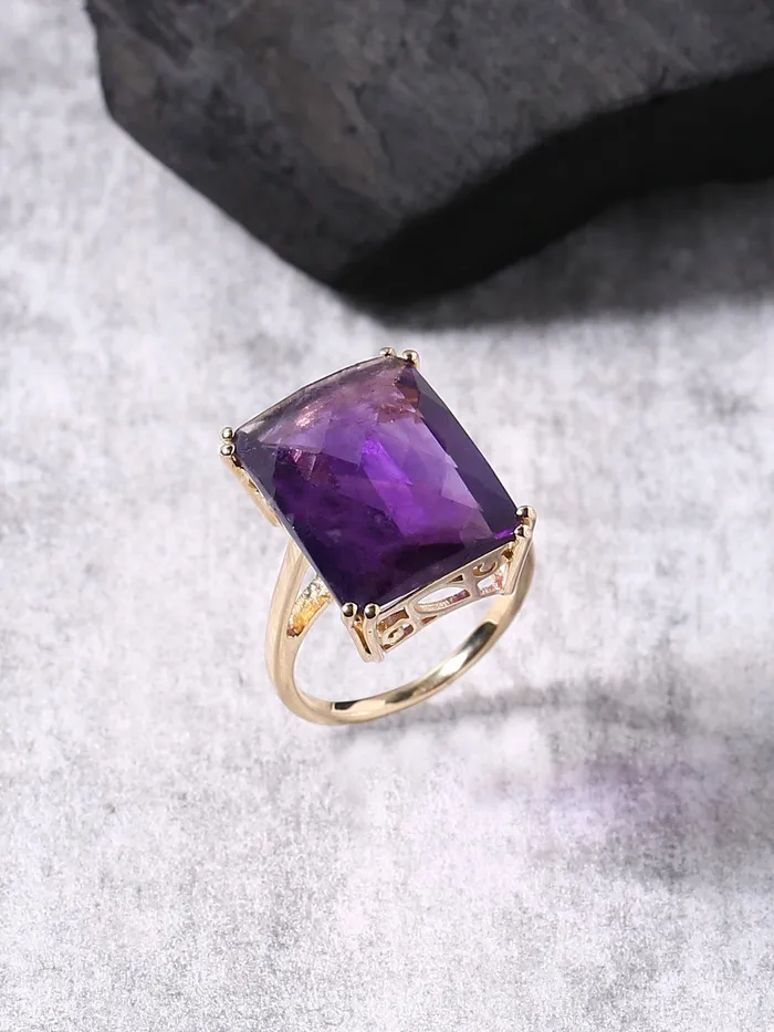 Amethyst Solid 925 Sterling Silver Gold Plated Statement Ring YoTreasure Rings Amethyst Solid 925 Sterling Silver Gold Plated Statement Ring YoTreasure Rings