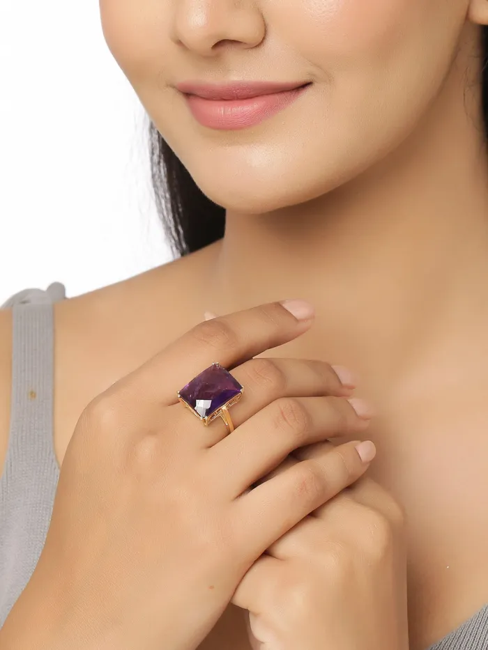 Amethyst Solid 925 Sterling Silver Gold Plated Statement Ring YoTreasure Rings Amethyst Solid 925 Sterling Silver Gold Plated Statement Ring YoTreasure Rings