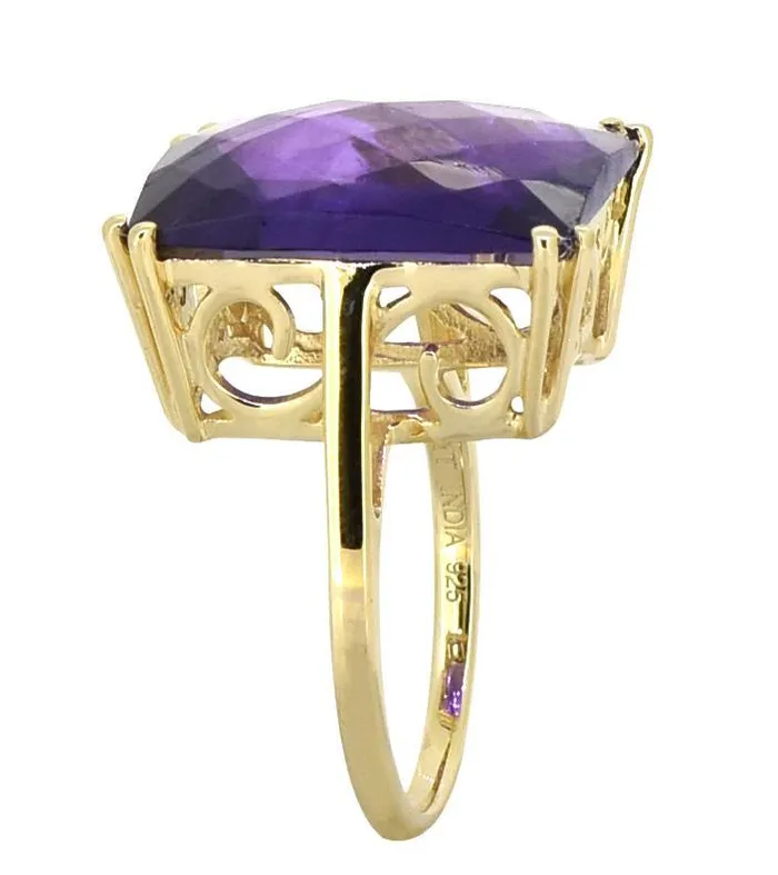 Amethyst Solid 925 Sterling Silver Gold Plated Statement Ring YoTreasure Rings Amethyst Solid 925 Sterling Silver Gold Plated Statement Ring YoTreasure Rings