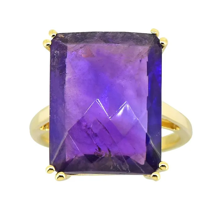 Amethyst Solid 925 Sterling Silver Gold Plated Statement Ring YoTreasure Rings Amethyst Solid 925 Sterling Silver Gold Plated Statement Ring YoTreasure Rings