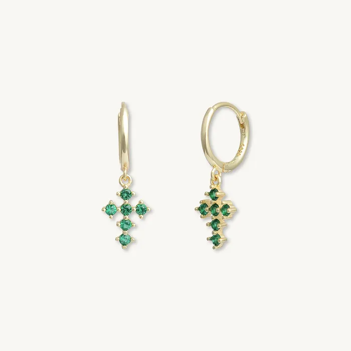 Camile Stone Earrings Emerald Cross Zirconia Huggie Earrings