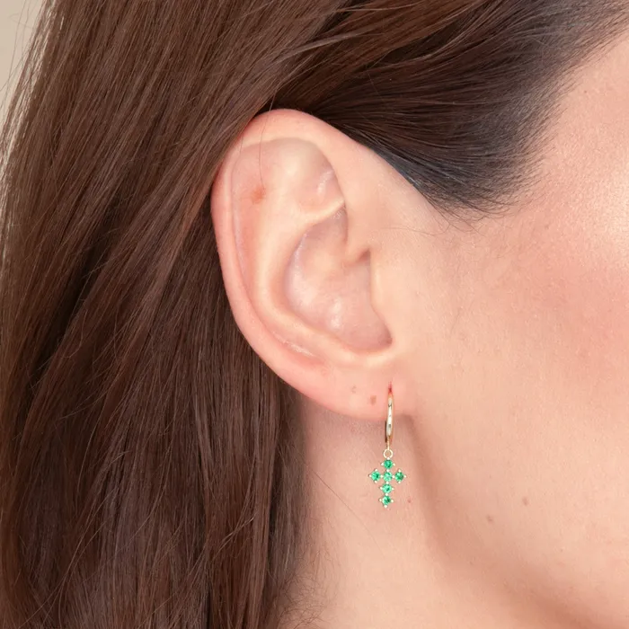 Camile Stone Earrings Emerald Cross Zirconia Huggie Earrings Camile Stone Earrings Emerald Cross Zirconia Huggie Earrings