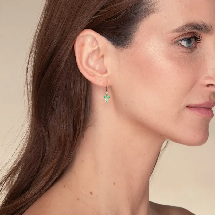 Camile Stone Earrings Emerald Cross Zirconia Huggie Earrings Camile Stone Earrings Emerald Cross Zirconia Huggie Earrings