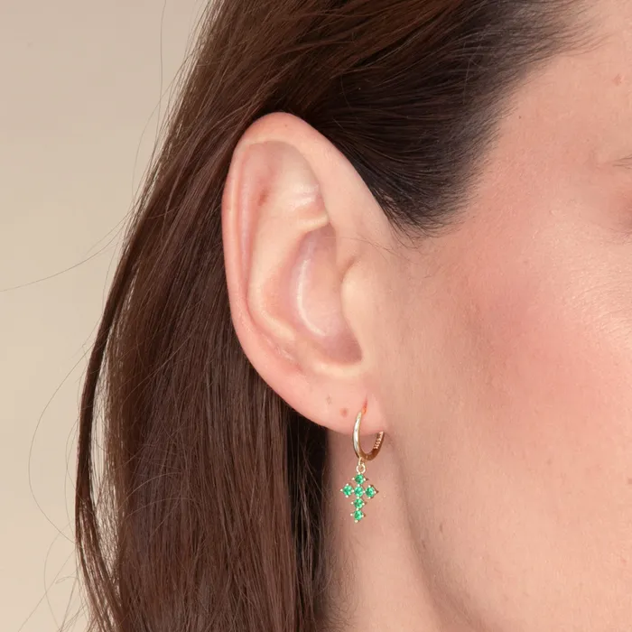 Camile Stone Earrings Emerald Cross Zirconia Huggie Earrings Camile Stone Earrings Emerald Cross Zirconia Huggie Earrings