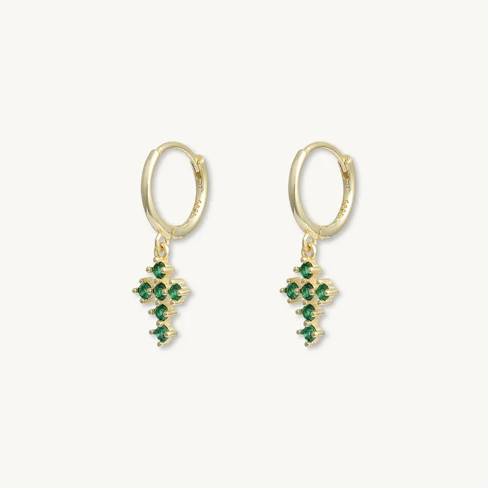 Camile Stone Earrings Emerald Cross Zirconia Huggie Earrings Camile Stone Earrings Emerald Cross Zirconia Huggie Earrings