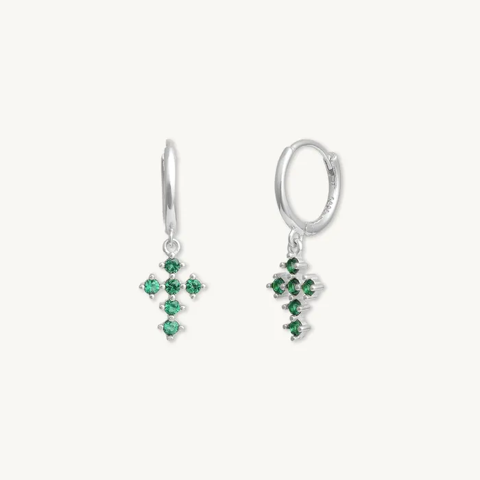Camile Stone Earrings Emerald Cross Zirconia Huggie Earrings Camile Stone Earrings Emerald Cross Zirconia Huggie Earrings