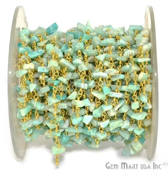 GemMartUSA Amazonite Nugget Chip Beads Gold Wire Wrapped Rosary Chain PreStyled Sets GemMartUSA Amazonite Nugget Chip Beads Gold Wire Wrapped Rosary Chain PreStyled Sets