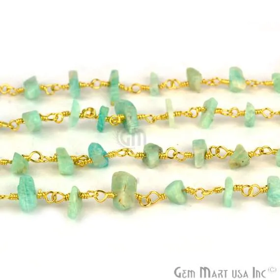 GemMartUSA Amazonite Nugget Chip Beads Gold Wire Wrapped Rosary Chain PreStyled Sets