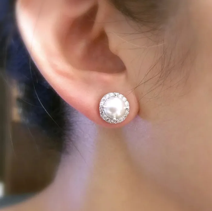 Lab Diamonds London Earrings Pearl Earrings Diamond Pearl Ear Studs Womens Pearl Earrings Pearl earrings with Diamonds Womens Diamond Earrings Pearl Ear Studs