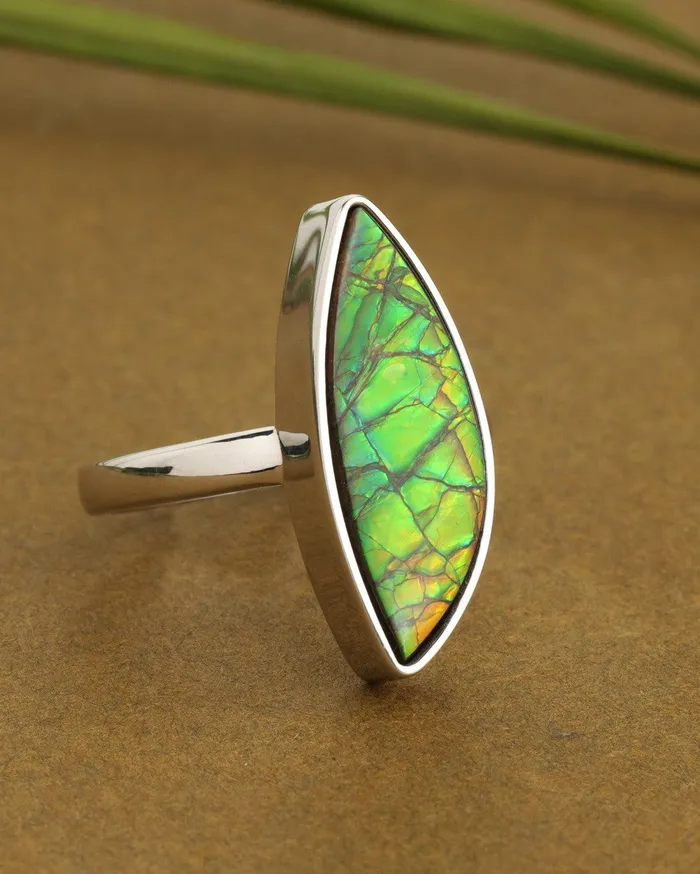Rings 675 Ct Ammolite Ring Solid 925 Sterling Silver Gemstone Jewelry YoTreasure