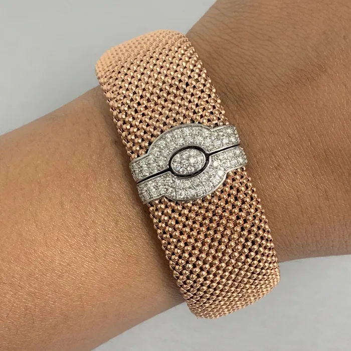 Beauvince Bracelets Rose Gold Diamond Lock Broad Bracelet 080 ct Diamonds in Gold