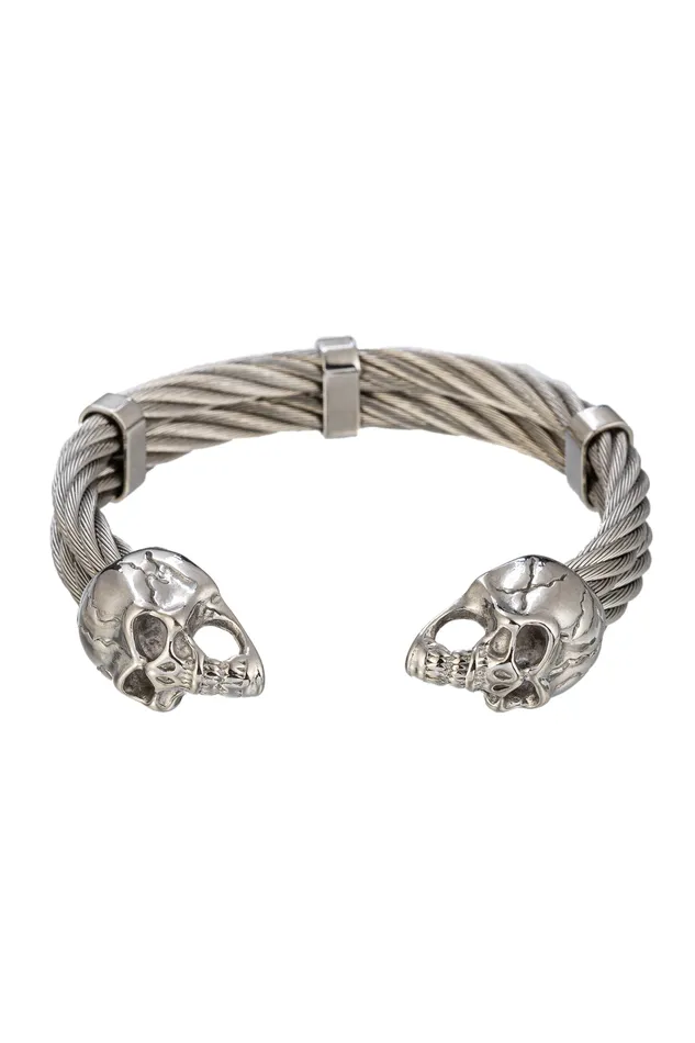 Bracelets Double Skull Cuff Bracelet Silver Eye Candy LA