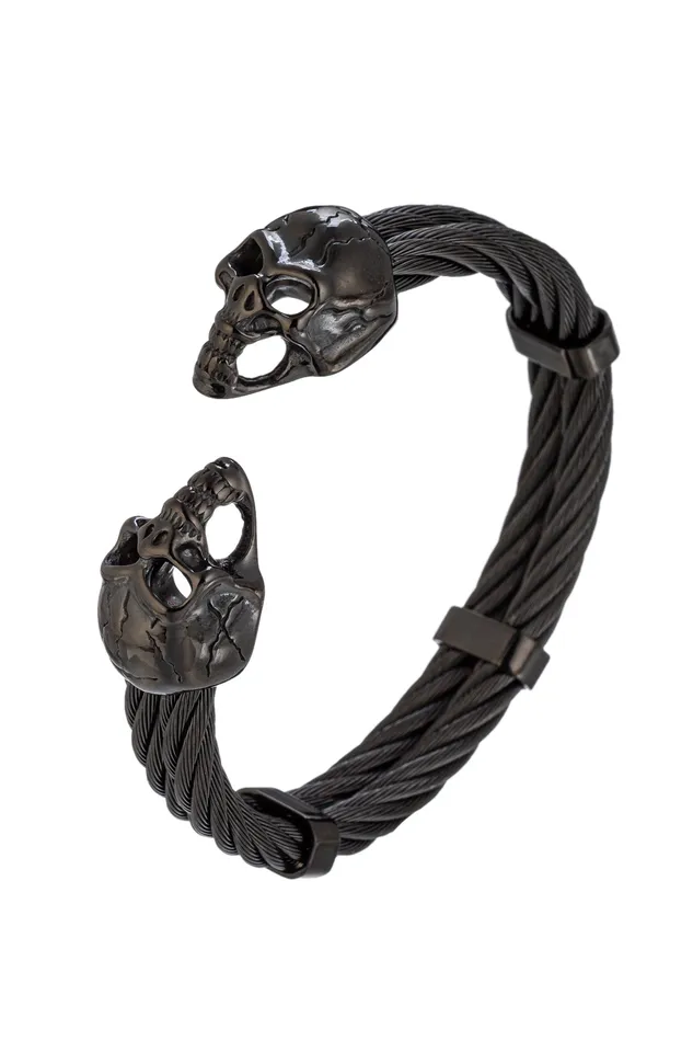 Bracelets Double Skull Cuff Bracelet Silver Eye Candy LA