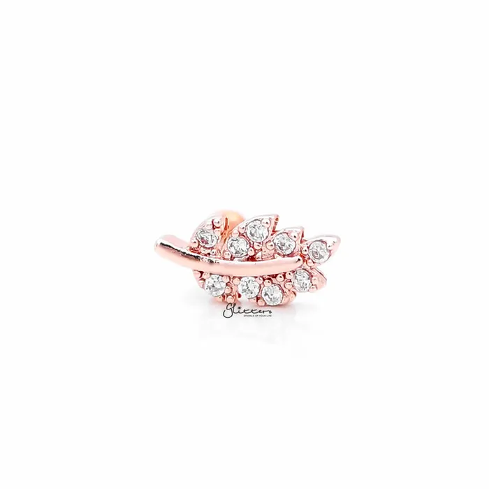 CZ Paved Leaf Top on Internally Threaded Flat Back Stud Rose Gold Glitters Earrings CZ Paved Leaf Top on Internally Threaded Flat Back Stud Rose Gold Glitters Earrings