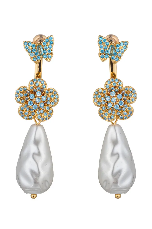 Earrings Eye Candy LA Zoe Butterfly Flower Cubic Zirconia Dangle Earrings