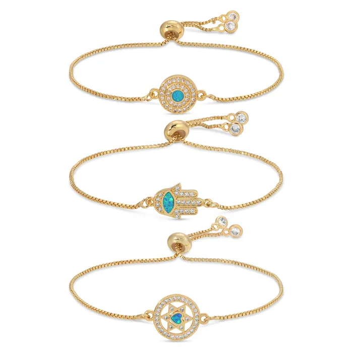 Eye Candy LA Bracelets Opal Eye Hamsa Bracelet Set