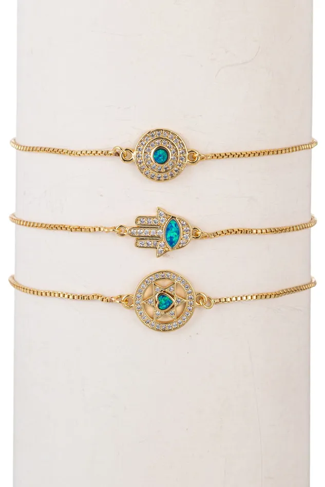 Eye Candy LA Bracelets Opal Eye Hamsa Bracelet Set