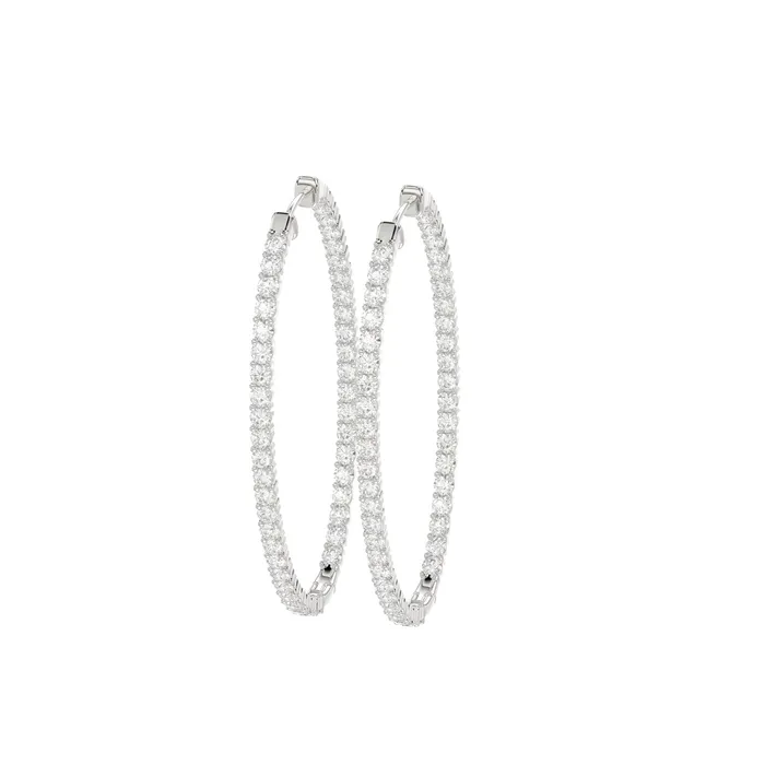 LADIES HOOPS EARRING 150CT ROUND DIAMOND 14K WHITE GOLD IN OUT AV Earrings LADIES HOOPS EARRING 150CT ROUND DIAMOND 14K WHITE GOLD IN OUT AV Earrings
