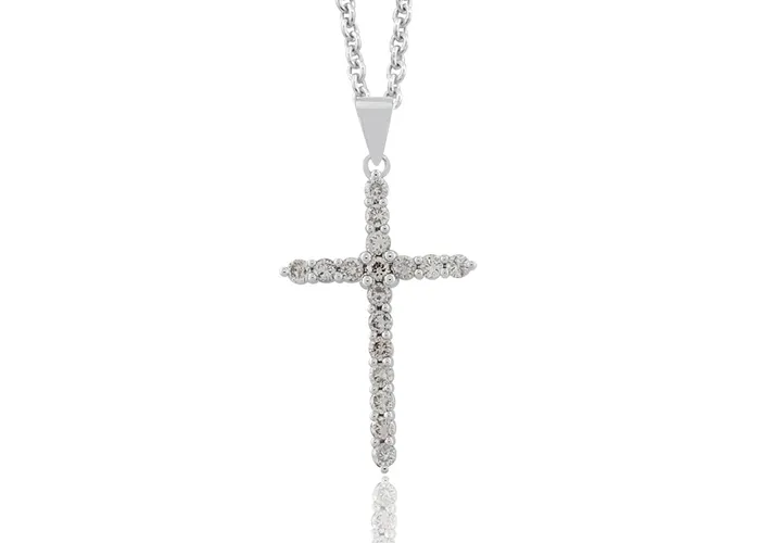 MALAKAN DIAMOND CO Necklaces 14K White Gold 049ctw Cross Style Lab Created Diamond Necklace MALAKAN DIAMOND CO Necklaces 14K White Gold 049ctw Cross Style Lab Created Diamond Necklace