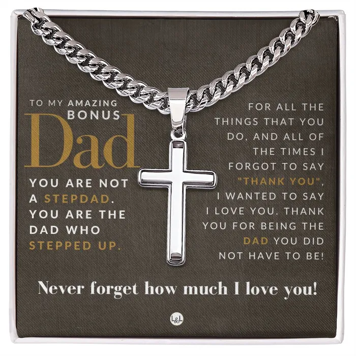 Necklaces Great Gift For Bonus Dad From Daughter Mens Chain with Engravable Cross Necklace Christian Jewelry For Dad For Fathers Day Christmas or His Birthday ShineOn Fulfillment Necklaces Great Gift For Bonus Dad From Daughter Mens Chain with Engravable Cross Necklace Christian Jewelry For Dad For Fathers Day Christmas or His Birthday ShineOn Fulfillment