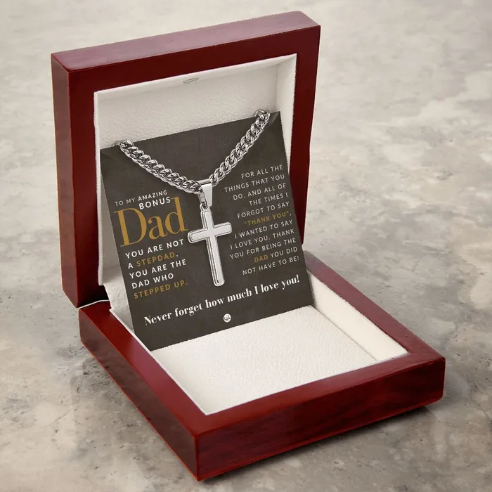 Necklaces Great Gift For Bonus Dad From Daughter Mens Chain with Engravable Cross Necklace Christian Jewelry For Dad For Fathers Day Christmas or His Birthday ShineOn Fulfillment