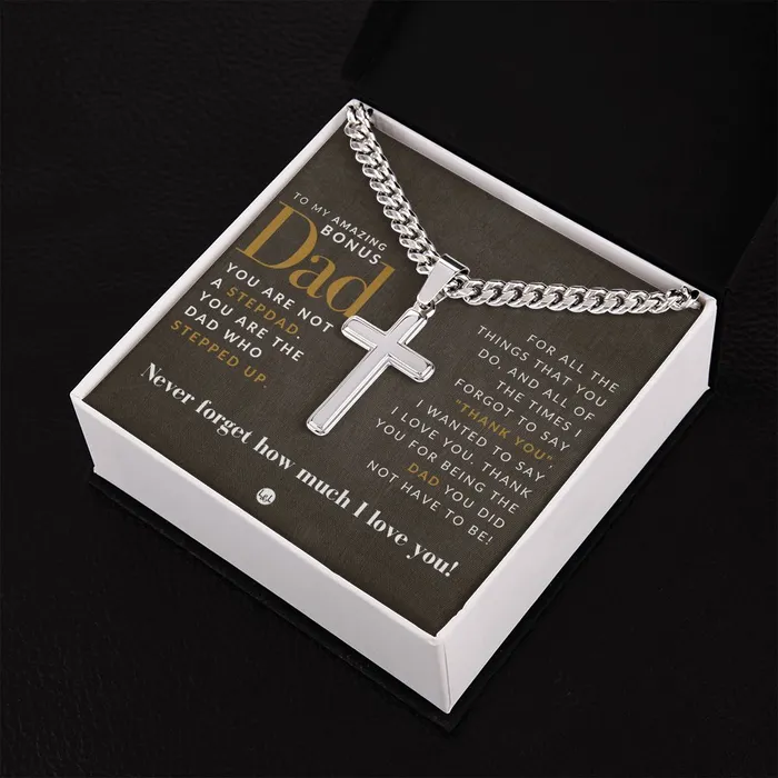 Necklaces Great Gift For Bonus Dad From Daughter Mens Chain with Engravable Cross Necklace Christian Jewelry For Dad For Fathers Day Christmas or His Birthday ShineOn Fulfillment