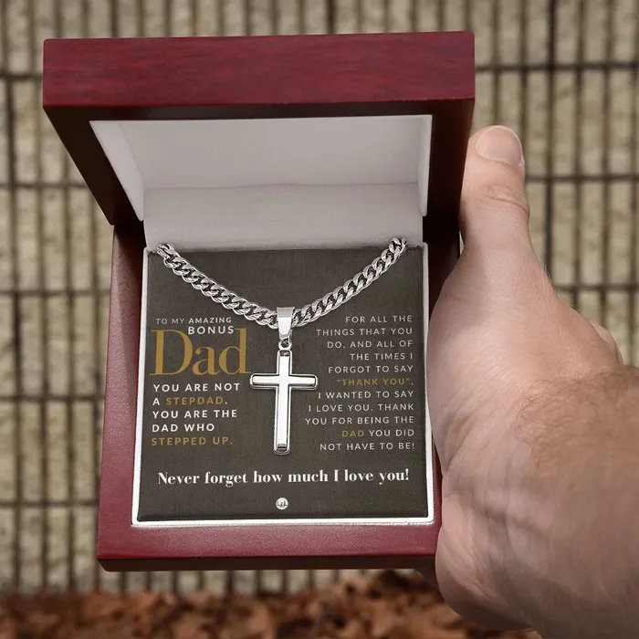 Necklaces Great Gift For Bonus Dad From Daughter Mens Chain with Engravable Cross Necklace Christian Jewelry For Dad For Fathers Day Christmas or His Birthday ShineOn Fulfillment