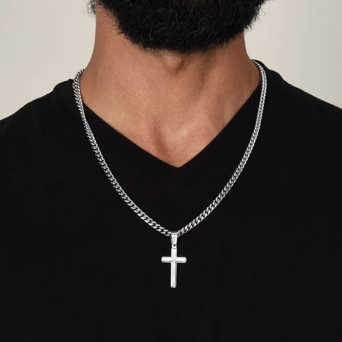 Necklaces Great Gift For Bonus Dad From Daughter Mens Chain with Engravable Cross Necklace Christian Jewelry For Dad For Fathers Day Christmas or His Birthday ShineOn Fulfillment