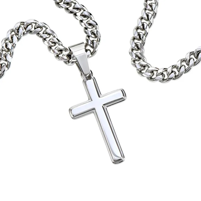 Necklaces Great Gift For Bonus Dad From Daughter Mens Chain with Engravable Cross Necklace Christian Jewelry For Dad For Fathers Day Christmas or His Birthday ShineOn Fulfillment