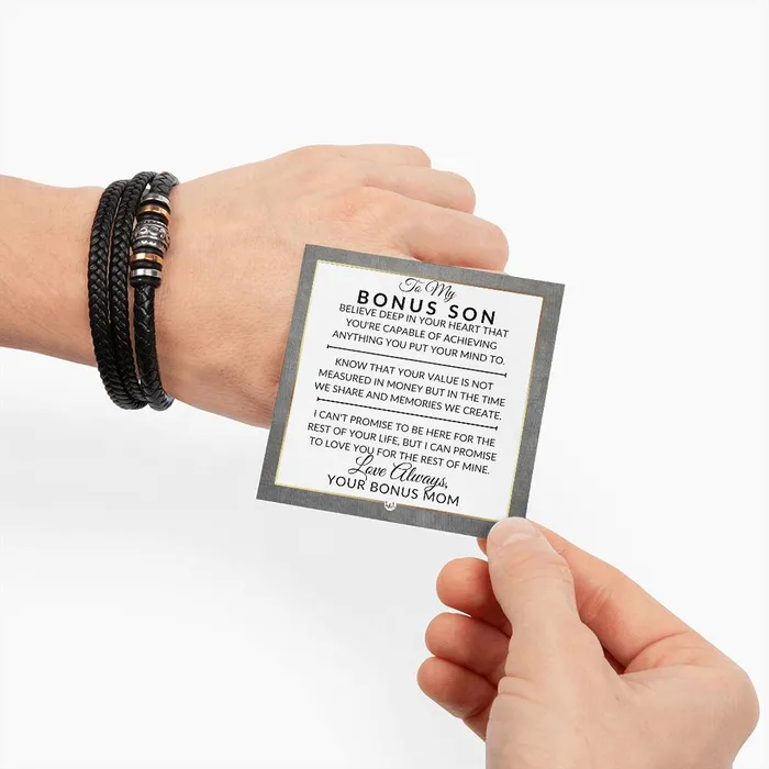ShineOn Fulfillment Bracelets Bonus Son Gift From Bonus Mom You Can Achieve Anything Mens Braided Leather Bracelet Great As A Christmas Gift or A Birthday Present For Him