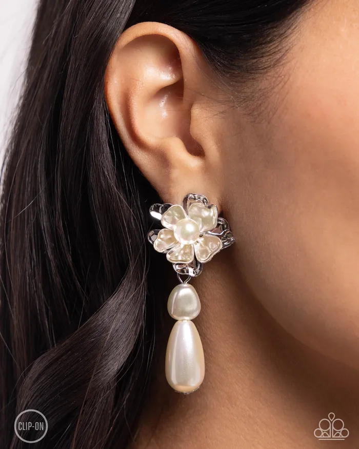 A Finishing Touch Earrings Paparazzi Esteemed Elite White Earrings