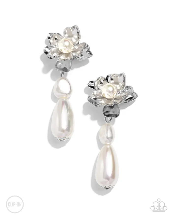 A Finishing Touch Earrings Paparazzi Esteemed Elite White Earrings