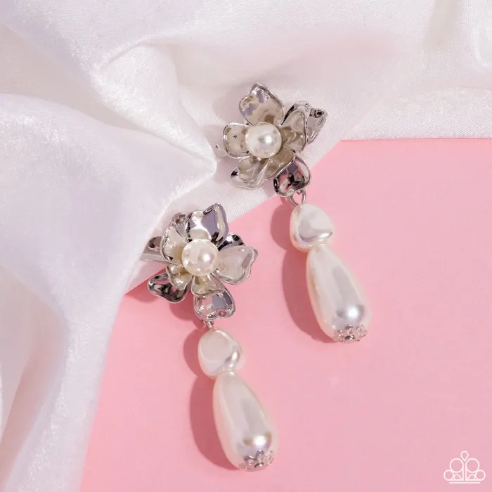 A Finishing Touch Earrings Paparazzi Esteemed Elite White Earrings