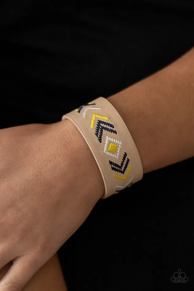 A Finishing Touch Jewelry Bracelets Paparazzi Cliff Glyphs Yellow Bracelet