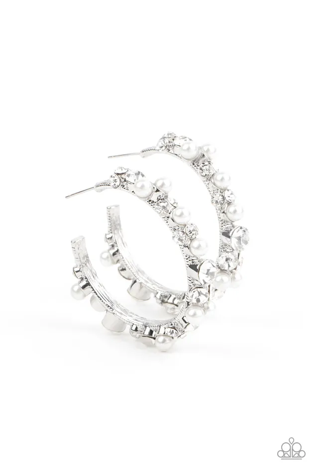 A Finishing Touch Jewelry Earrings Paparazzi Let There Be SOCIALITE White Earrings September 2021 Life Of The Party Exclusive