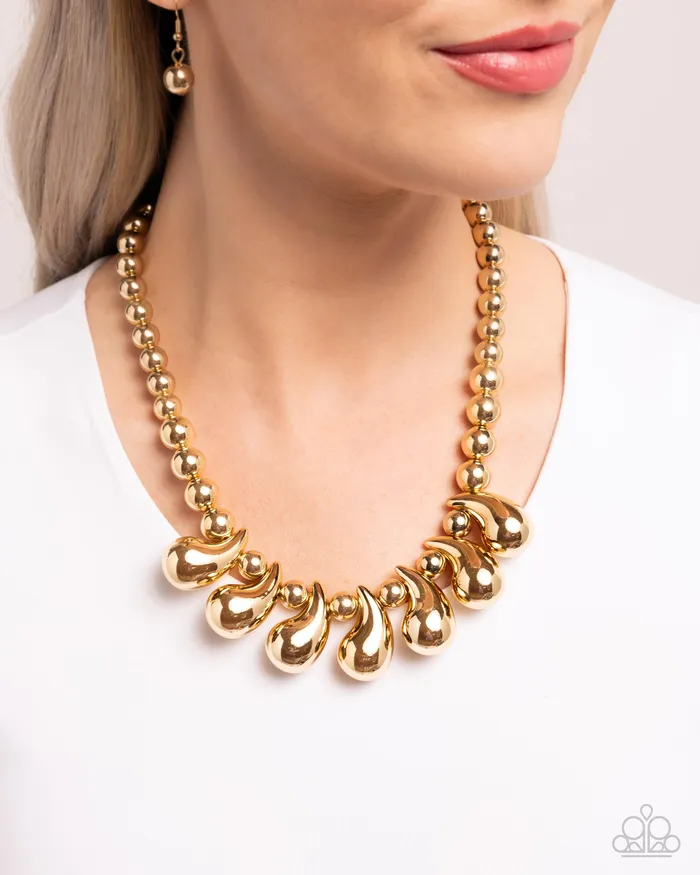 A Finishing Touch Necklaces Paparazzi Raindrop Rebel Gold Necklace